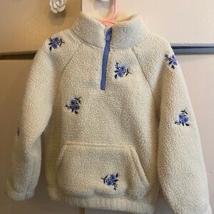 Old Navy Cream Fleece Kids Pullover with Blue Floral Design